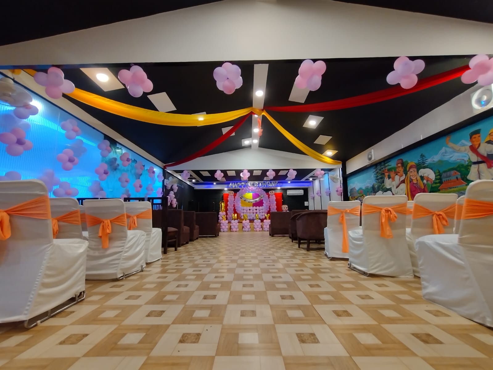 Decorated party hall at Yuri Restaurant Dehradun